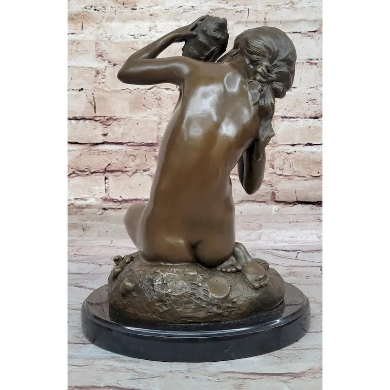 Young Girl Holding A Conch Shell - Bronze Sculpture Figure On Marble Base By Carpeaux