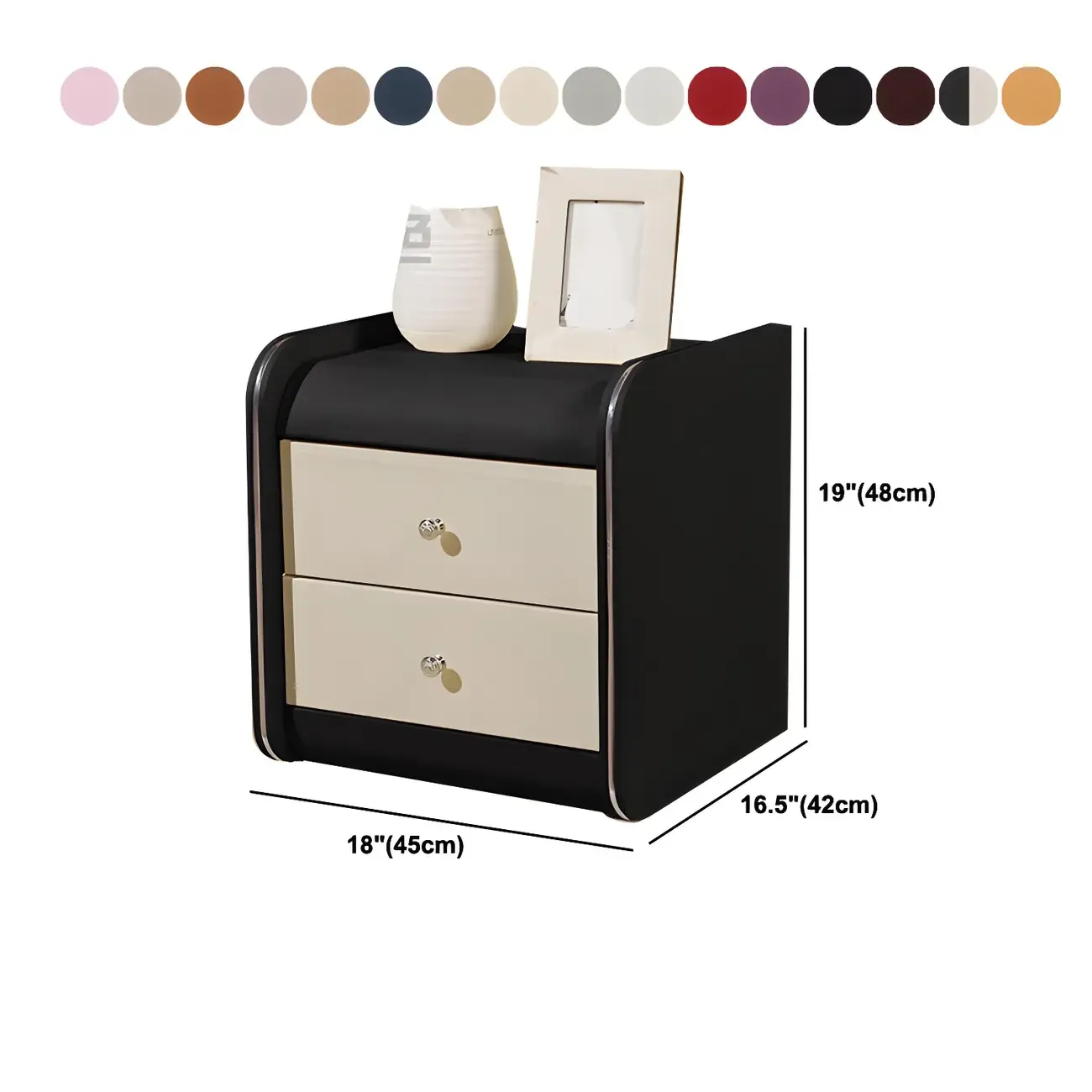 Stylish Narrow Faux Leather Bedside Table with 2 Drawers