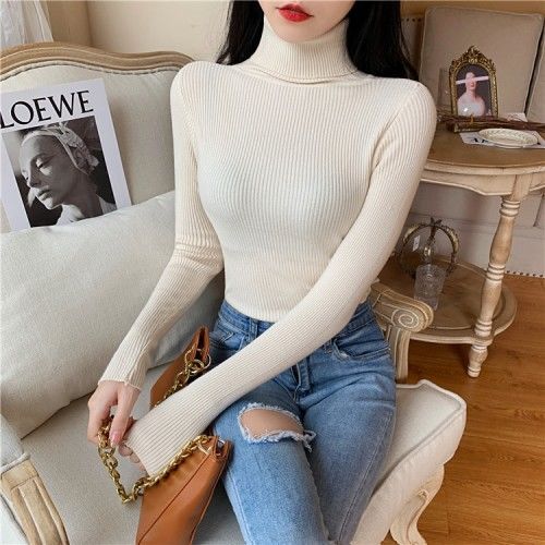 Women's Autumn Winter Turtleneck Pullovers Sweater Woman Primer Shirt Long Sleeve Short Slim-fit tight Jumper Top Solid - Deanwangkt