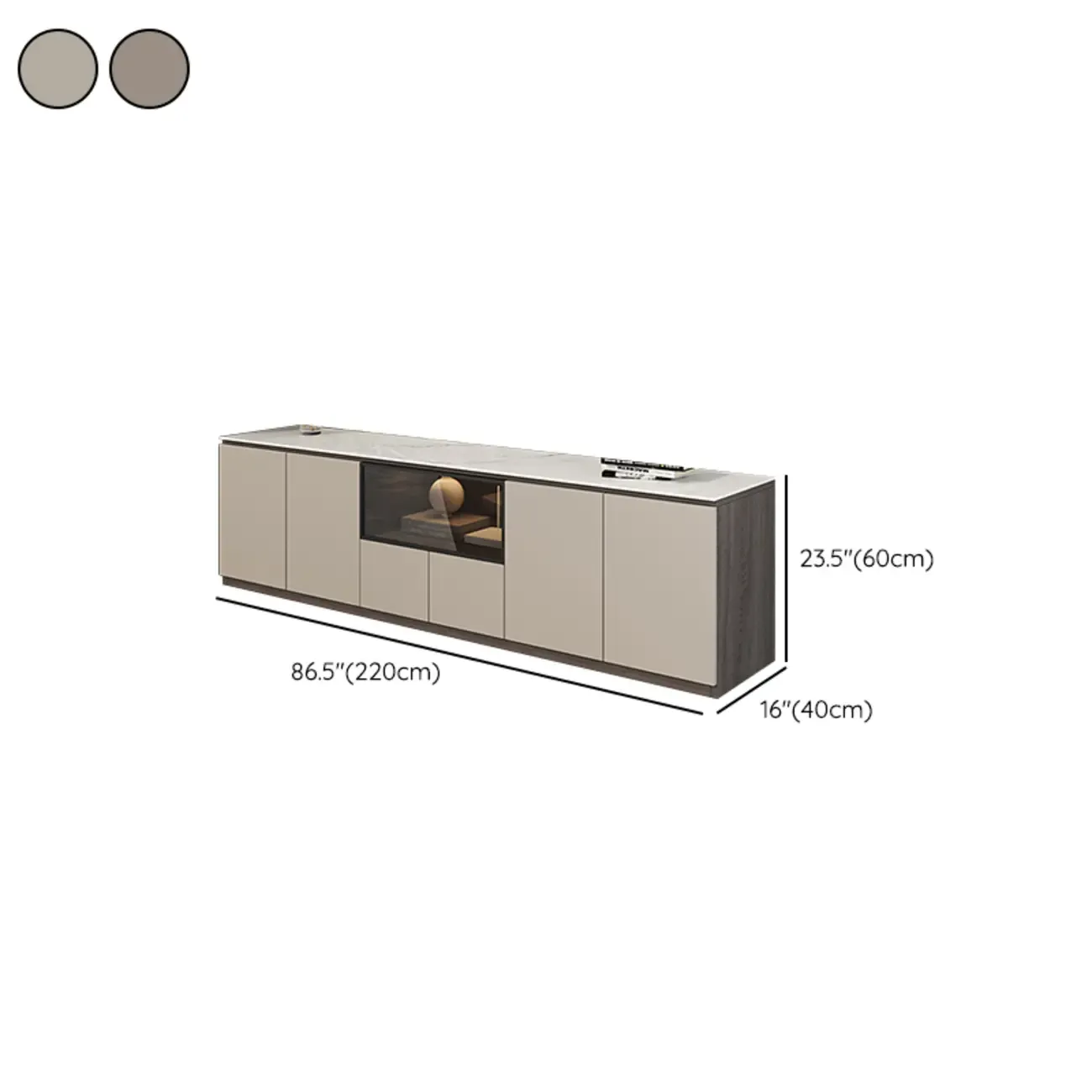 94 Dark Gray Stone Long Cabinet TV Stand with LED Lights