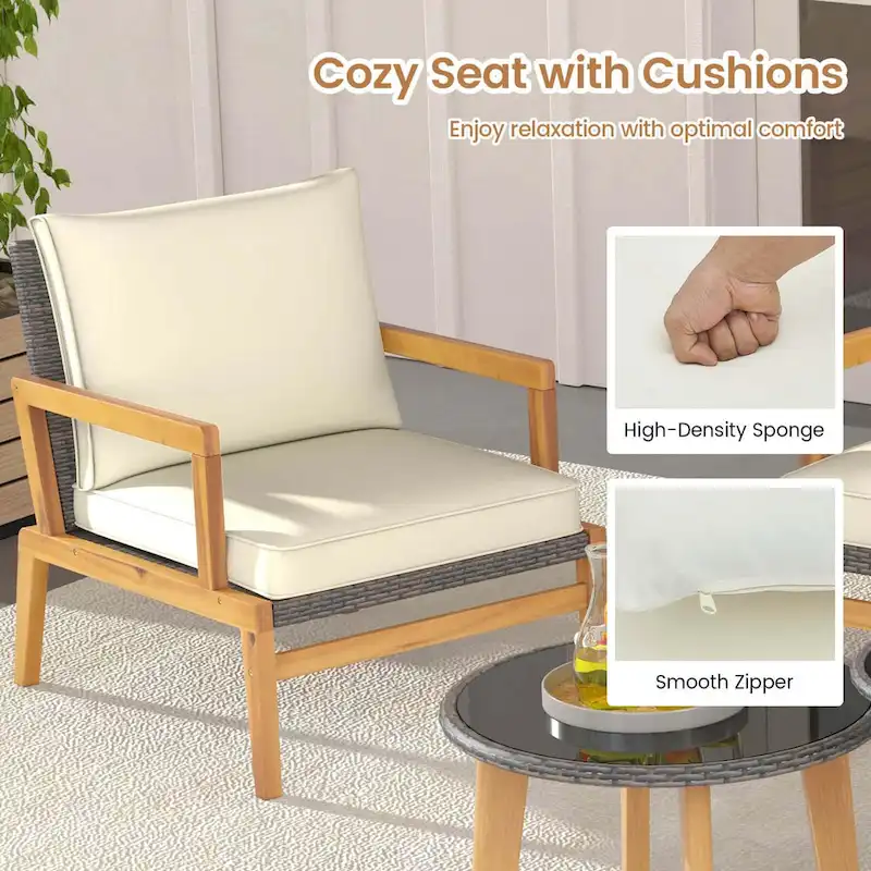 Costway 5 Piece Rattan Furniture Set Wicker Woven Sofa Set with Solid - See Details