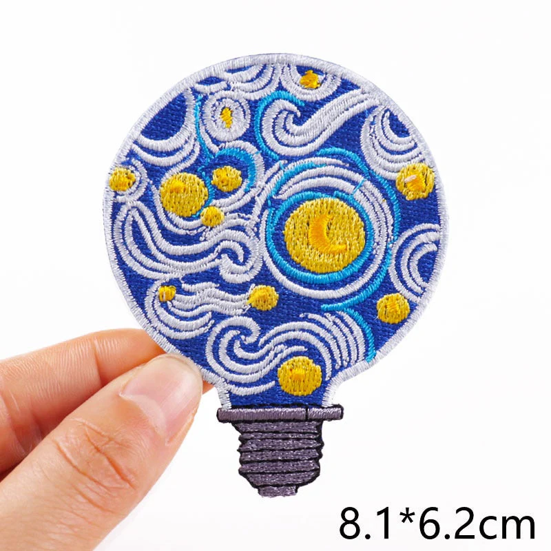 HULIANFU Van Gogh Embroidered Patches on Clothes DIY Cartoon Wave Applique Clothing Thermoadhesive Patches for Clothing DIY - Deanwangkt
