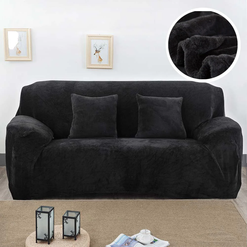 HULIANFU Plush Thick Sofa Cover for Living Room Adjustable Elastic Corner Couch Covers Sectional Slipcover Decor Sofa Chaise Cover Lounge - Deanwangkt