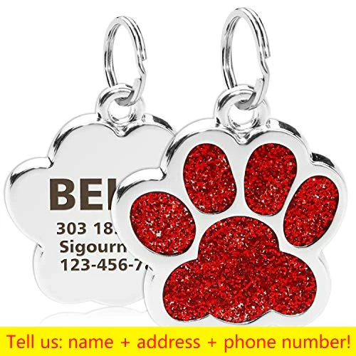 HULIANFU Personalized Dog Cat Tags Engraved Cat Dog Puppy Pet ID Name Collar Tag Pendant Pet Accessories Paw Glitter Pendant - Deanwangkt