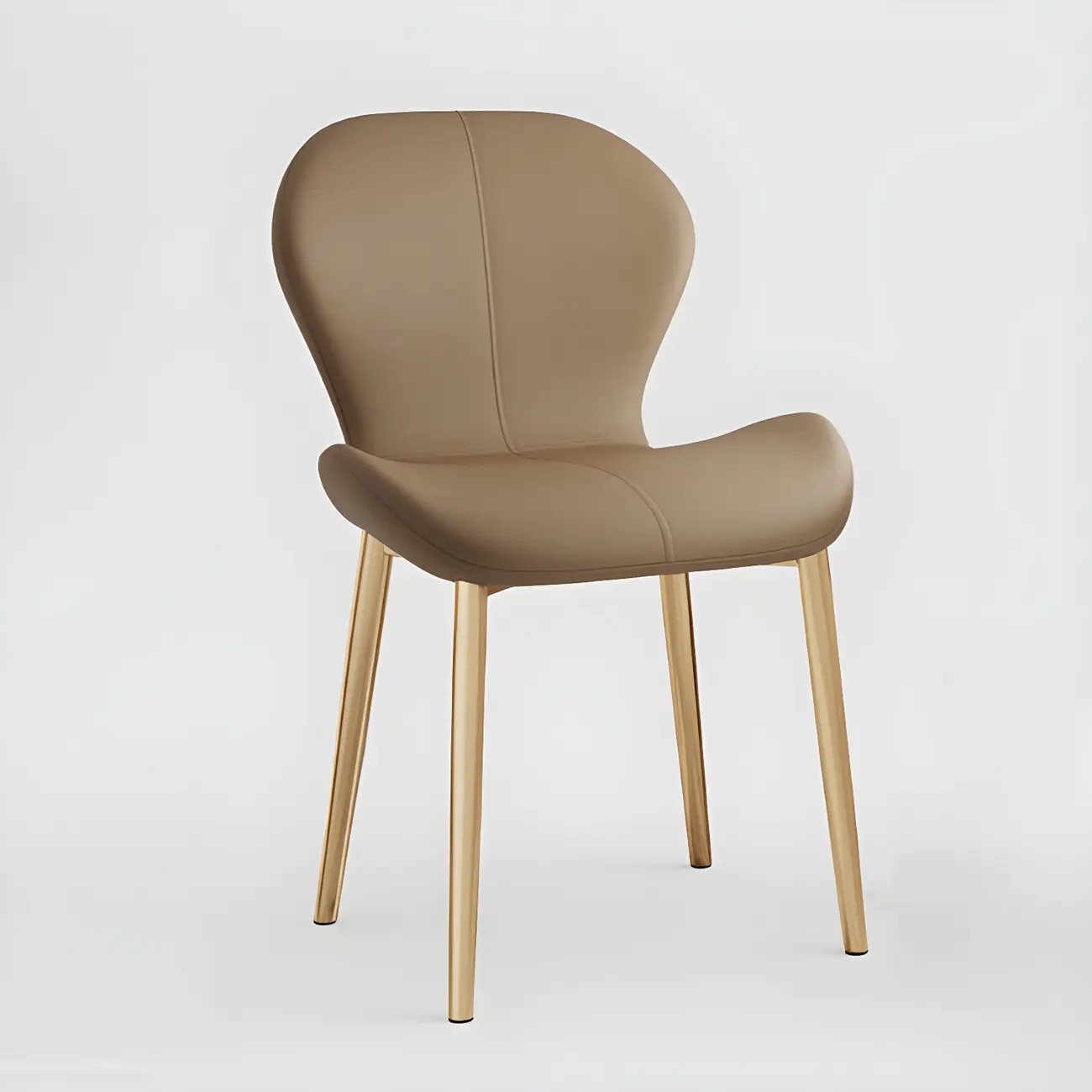 Art Deco Curved Back Leather Dining Chair Solid Back