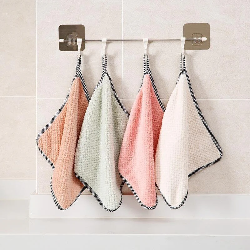 HULIANFU Super Absorbent Microfiber Kitchen Tableware Dish Cloth 25x25cm Household Cleaning Towel Kitchen Clean Rags Coral Velvet Towels - Deanwangkt