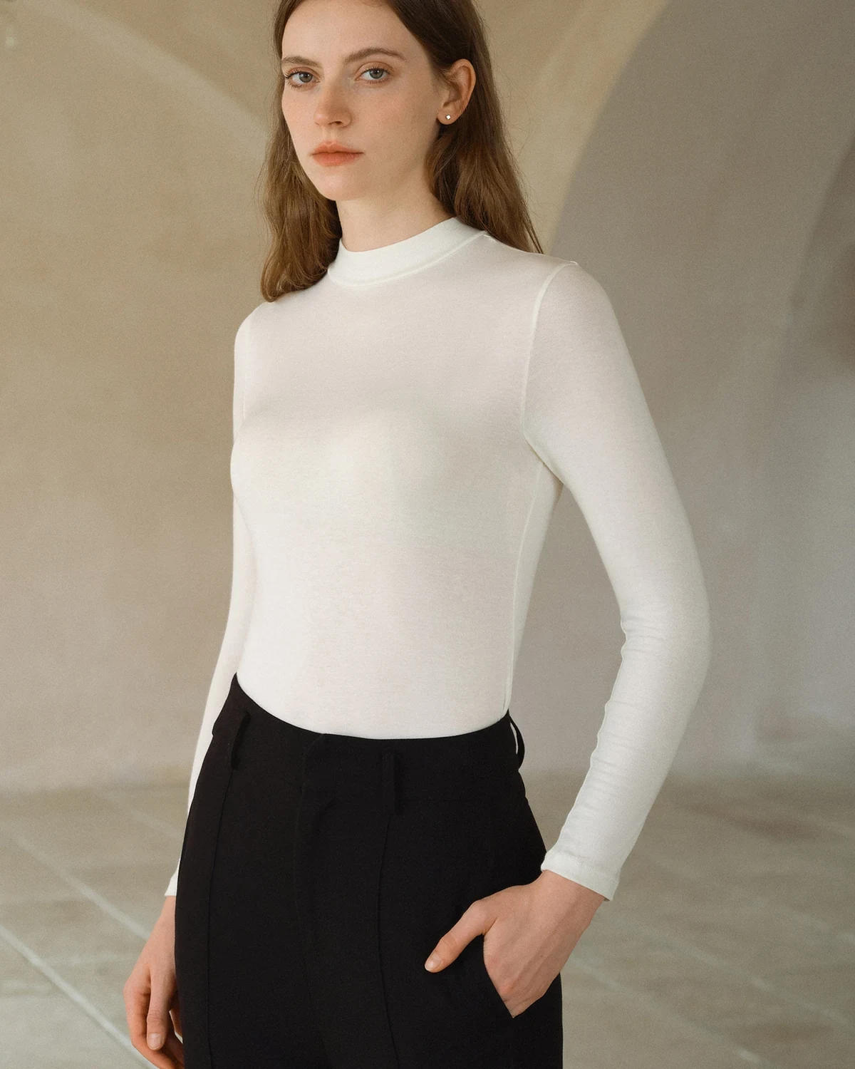 Women's Warm Top with Wool Blend Acetate Fiber Heat-Generating Acrylic, Versatile Slim-Fit Long-Sleeve Mock Neck Base Layer