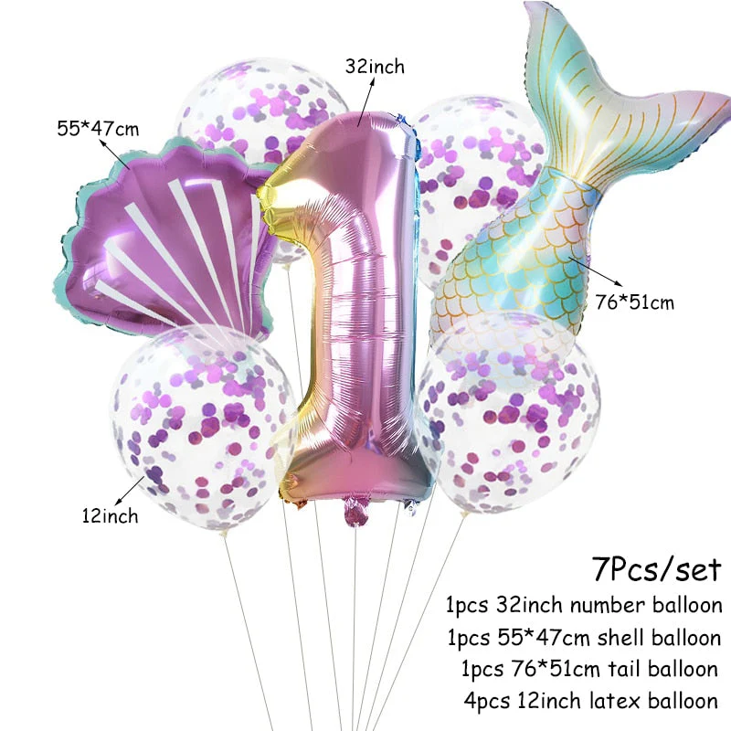 HULIANFU Little Mermaid Party Balloons 32inch Number Foil Balloon Kids Birthday Party Decoration Supplies Baby Shower Decor Helium Globos - Deanwangkt