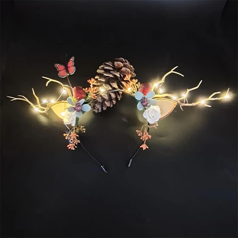 HULIANFU 2026  Luminous Elk Antler Headband Christmas Concert Forest Branch Deer Ear Headgear Hair Accessories Scenic Stage Show Photo Props - Deanwangkt