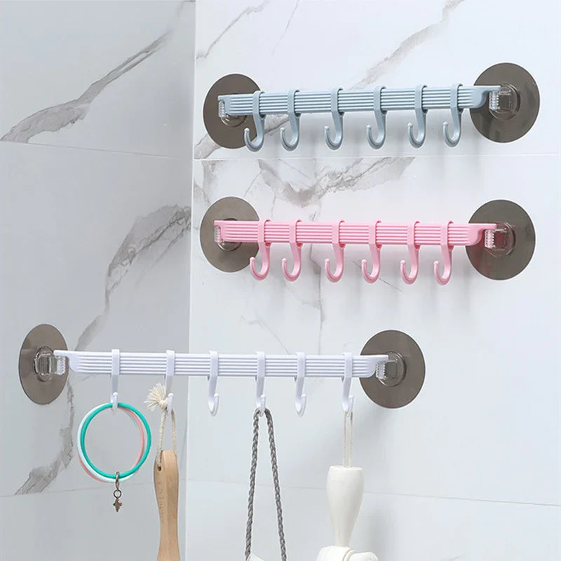 HULIANFU Organizer Hook Plastic Bathroom Sucker Vacuum Frame Towel Double Adjustable Wall Tool Shelves Flexible Cupboard Holder Hanger - Deanwangkt
