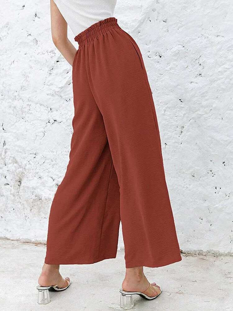 Hulianfu Autumn Summer Fashion Cotton Linen Pants Women Solid Fungus Edge High Waist Women's Trousers Wide Leg Casual Pants - Deanwangkt