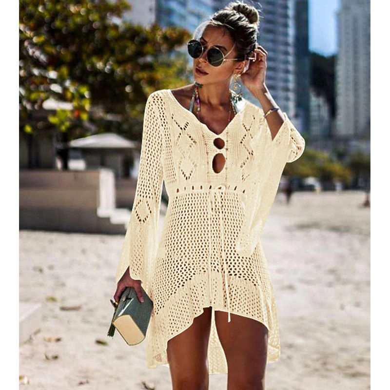 Sexy Cover Up Bikini Women Swimsuit Cover-up Beach Bathing Suit Beach Wear Knitting Swimwear Mesh Beach Dress Tunic Robe - Deanwangkt