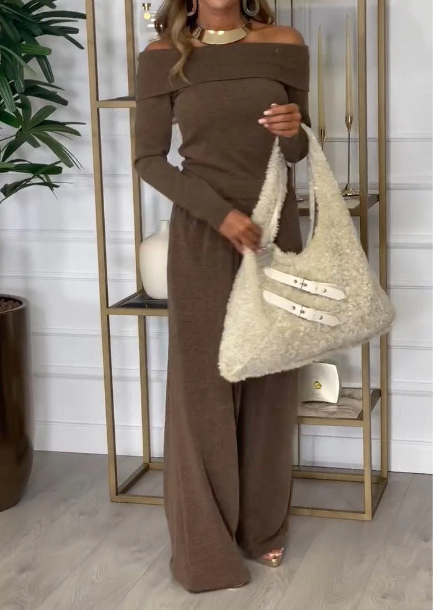 Trendy Off the Shoulder Plain Two Piece Set