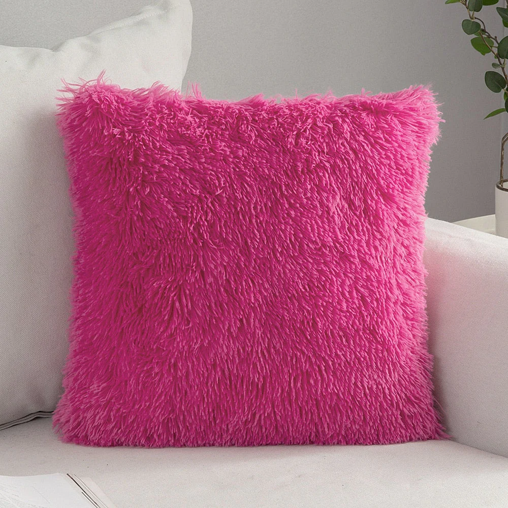 HULIANFU Solid Soft Fluffy Cushion Cover Decorative Sofa Pillow Cover Home Pillowcase White Pink Gray Shaggy Fur Cushion Cover 43x43cm - Deanwangkt