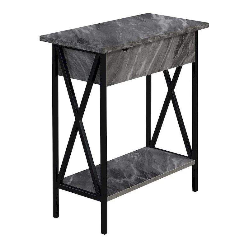 Tucson Flip Top End Table with Charging Station and Shelf