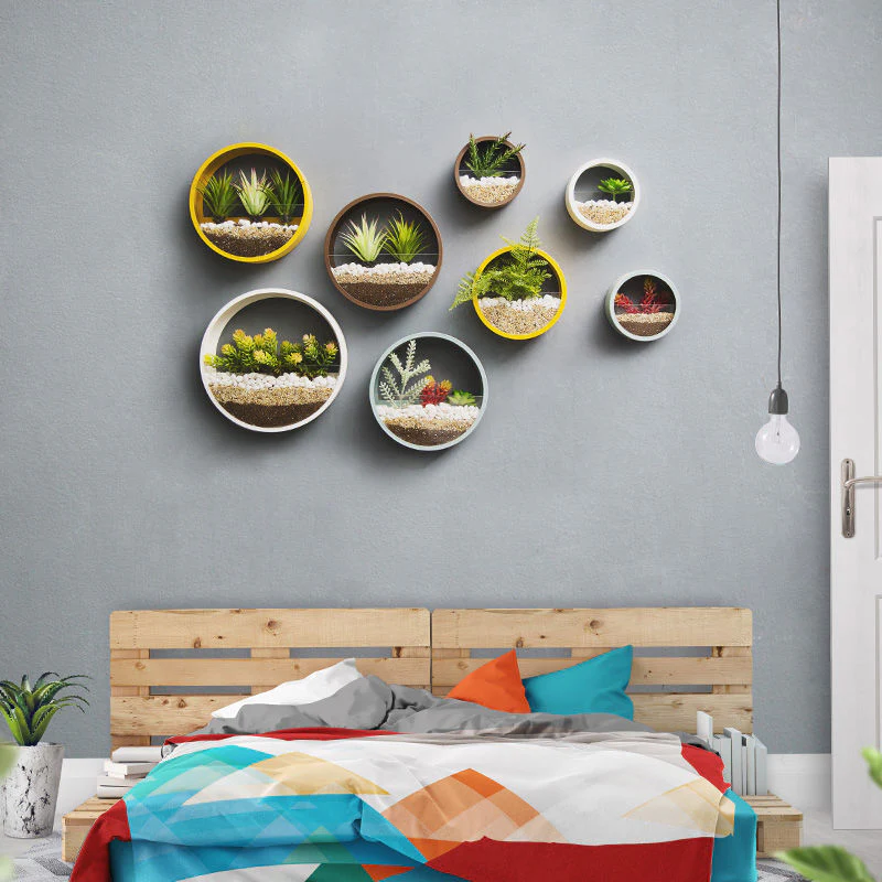 HULIANFU Wall Hanging Decor Shelf Flower Pot Modern Home Decor Room Decoration Multifunctional Storage Box Creative Round Floral Ornament - Deanwangkt