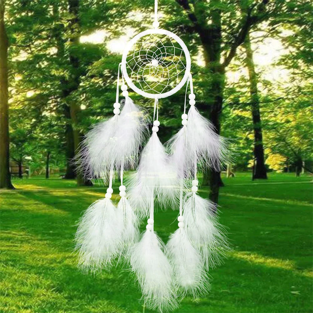 HULIANFU New Indian Style Dreamcatcher Moon Handmade Wind Chimes Wall Ornament Girls Room Decoration Feather Dream Catcher - Deanwangkt