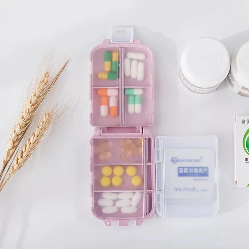 HULIANFU Pill Box Wheat Sealed 8 Grids Pill Container Organizer Health Care Drug Travel Divider 7 Day Pill Storage Bag Travel Pill Cases - Deanwangkt
