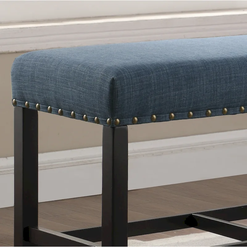 Roundhill Furniture Biony Blue Fabric Pub-Height 25.5   Dining Bench with Nailhead Trim