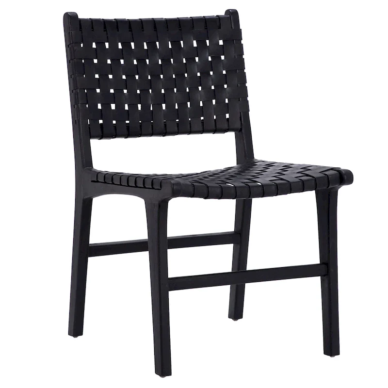 Maverick Top Grain Woven Leather with Teak Frame Dining Side Chair