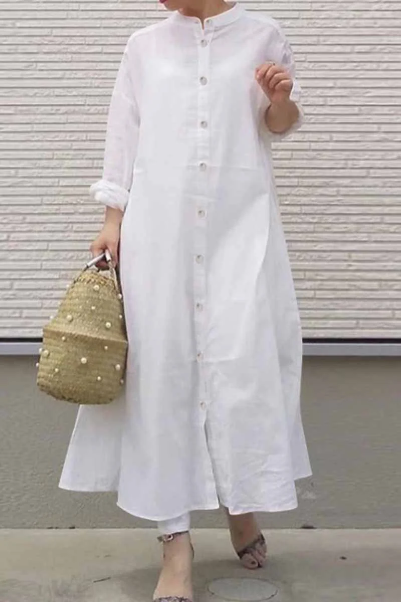 hulianfu Street Solid Mandarin Collar Shirt Dress Dresses(3 Colors) - Deanwangkt