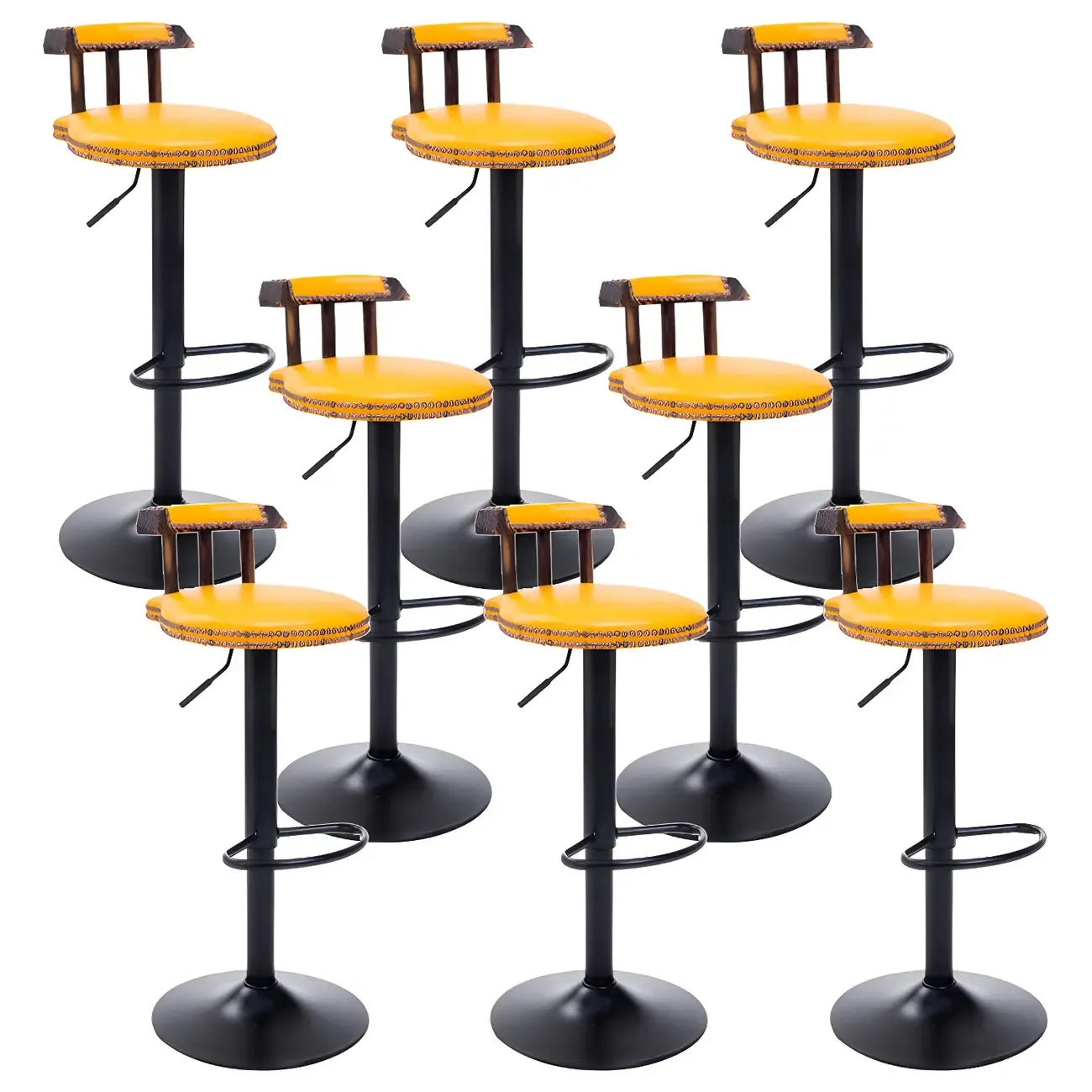 Industrial Round Leather Adjustable Bar Stools