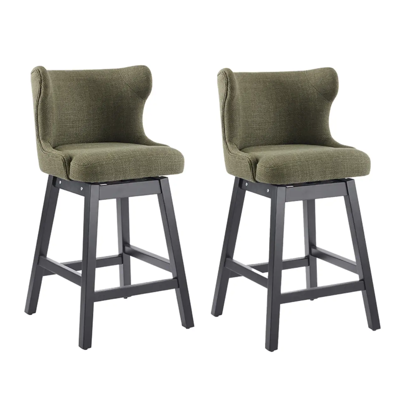 Set Of 2 Bar Height Mid-century Modern Upholstered Bar Stools