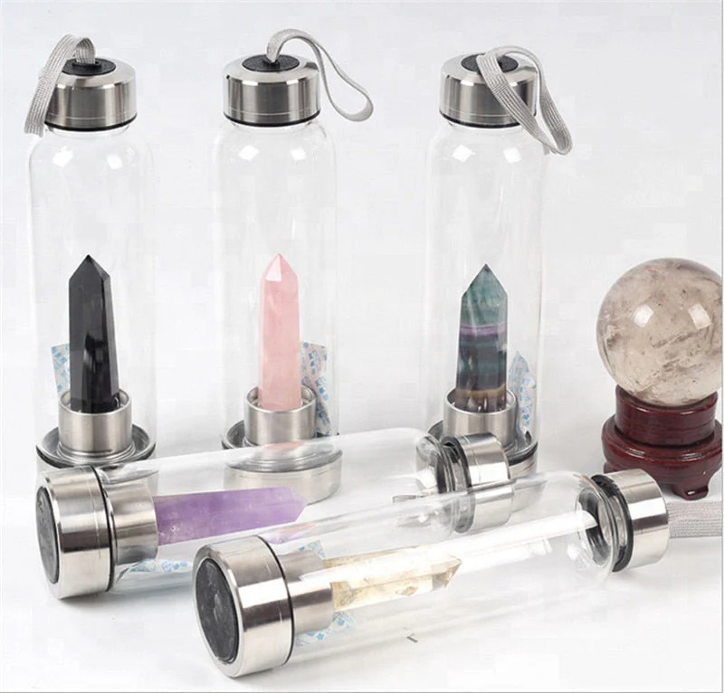 HULIANFU water bottle Drop Shipping Natural Crystal Point Healing Obelisk Wand Elixir Quartz Crystal Water Bottle To wand heals energy st - Deanwangkt