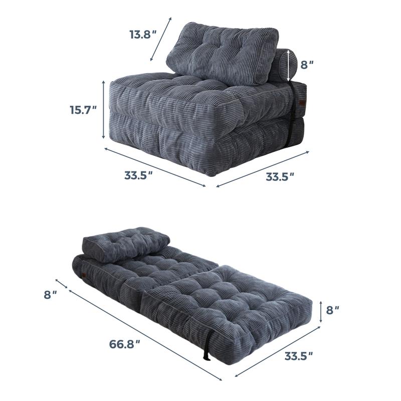 【Hot Sale- 80%OFF MAXYOYO Corduroy Folding Sofa Bed, Convertible Sleeper Chair with Pillow Foldable Mattress with Back Support; Single & Double Size
