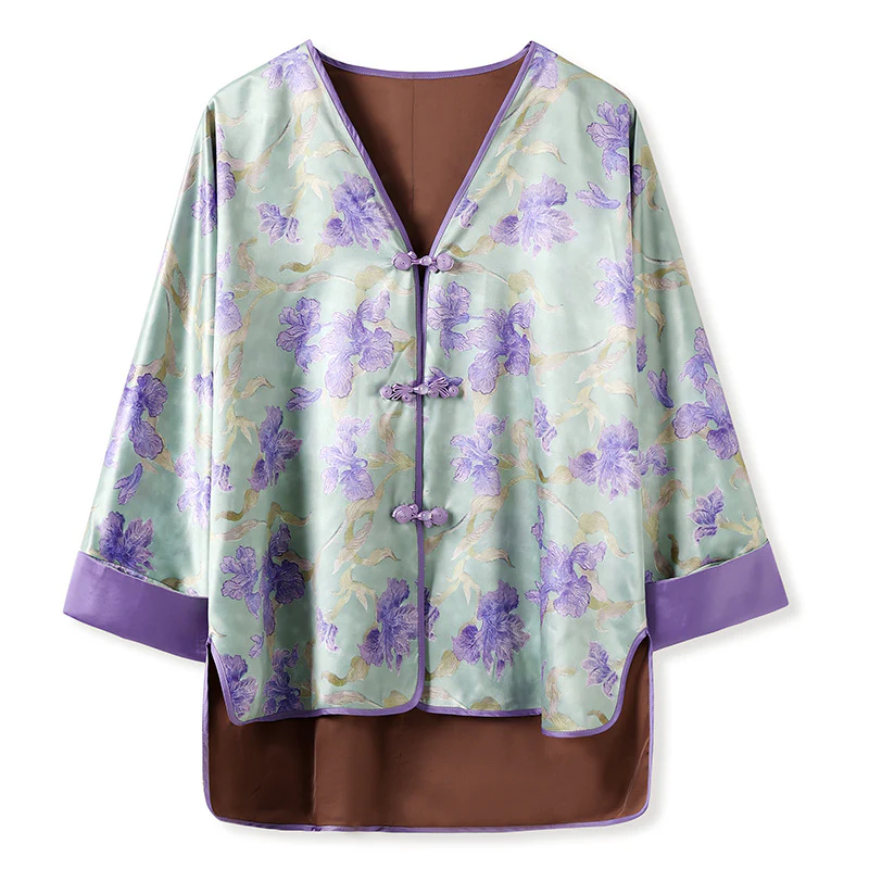 spring new Chinese flower print, fashionable and thin coat, light luxury high-end top, women's M4119 - Deanwangkt