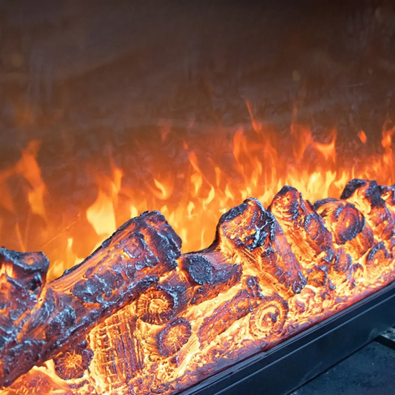 94.5 White Rectangle Stone TV Stand with Fireplace & Light