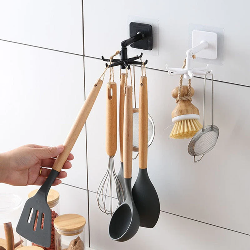 HULIANFU Universal Hooks 360-degree Rotatable Six-claw Storage Hooks Bathroom Bath Towel Rack Kitchen Organizer Punch-free Storage Hooks - Deanwangkt