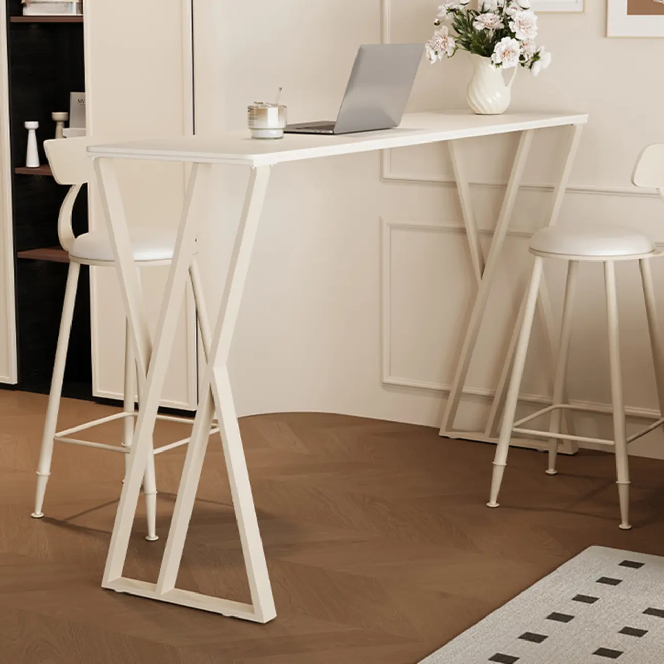 Modern Chalk Slate Metal Twin Pedestal Bar Tables