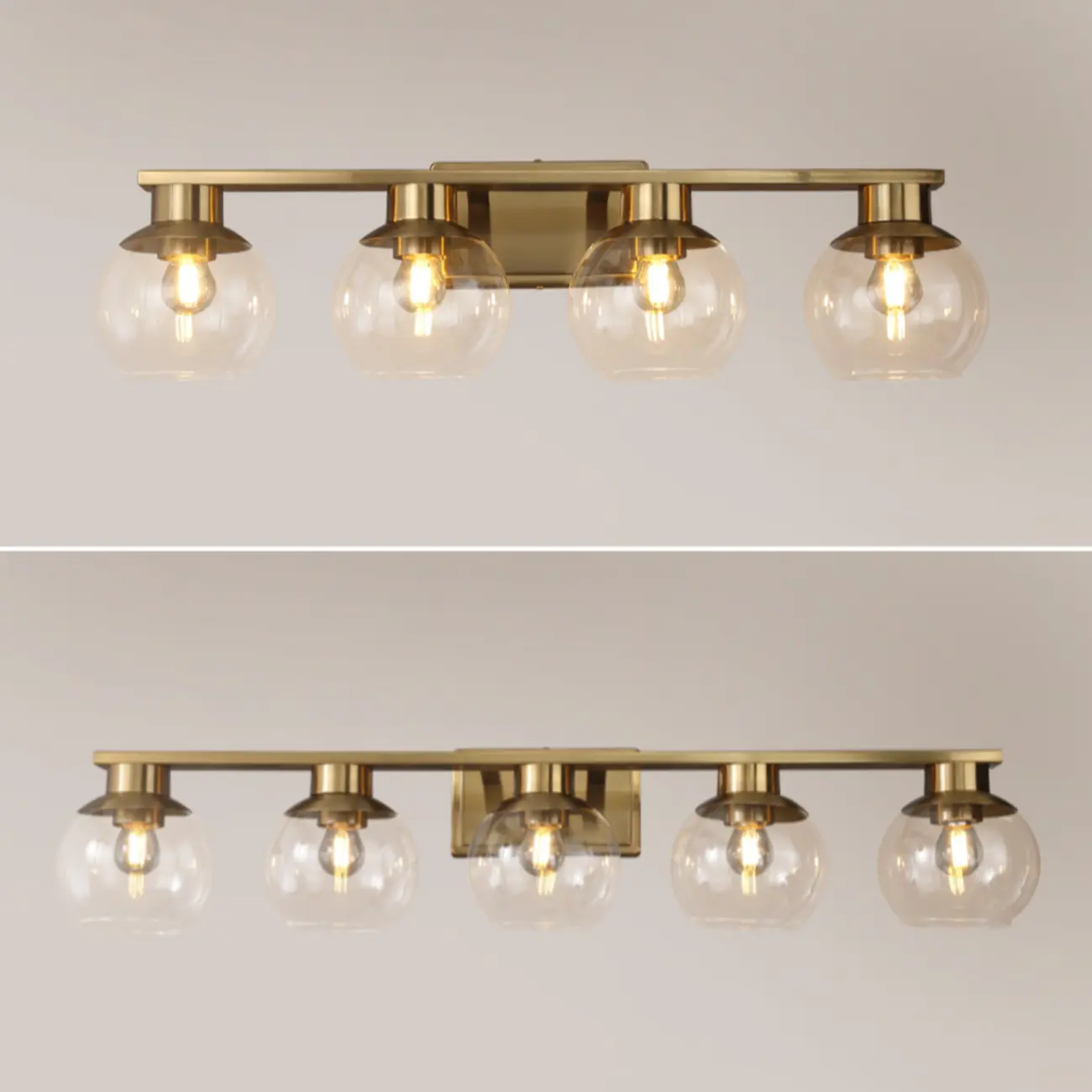 Classic Brass Vanity Lights with Transparent Ball Shade