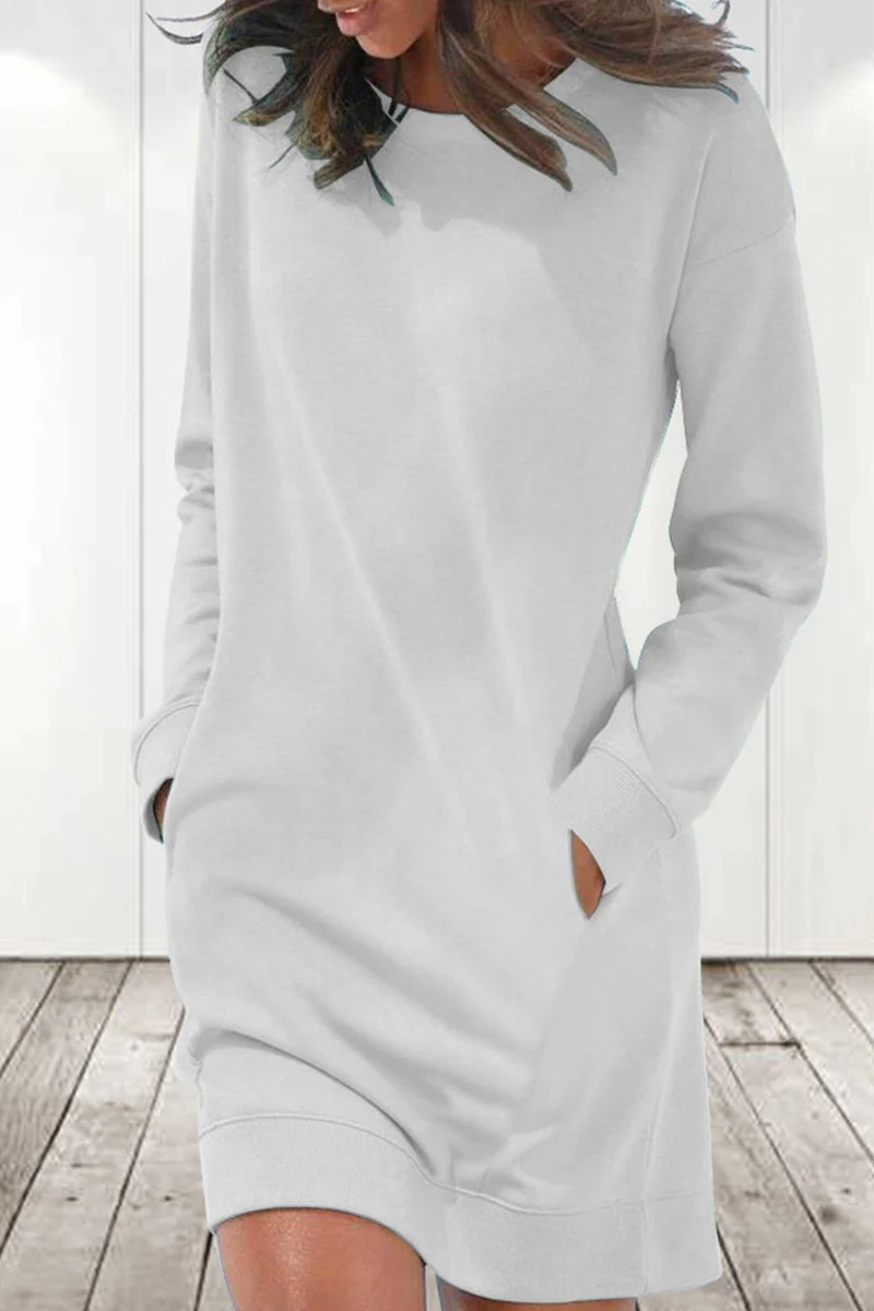 hulianfu Casual Solid Solid Color O Neck Long Sleeve Dresses(6 Colors) - Deanwangkt