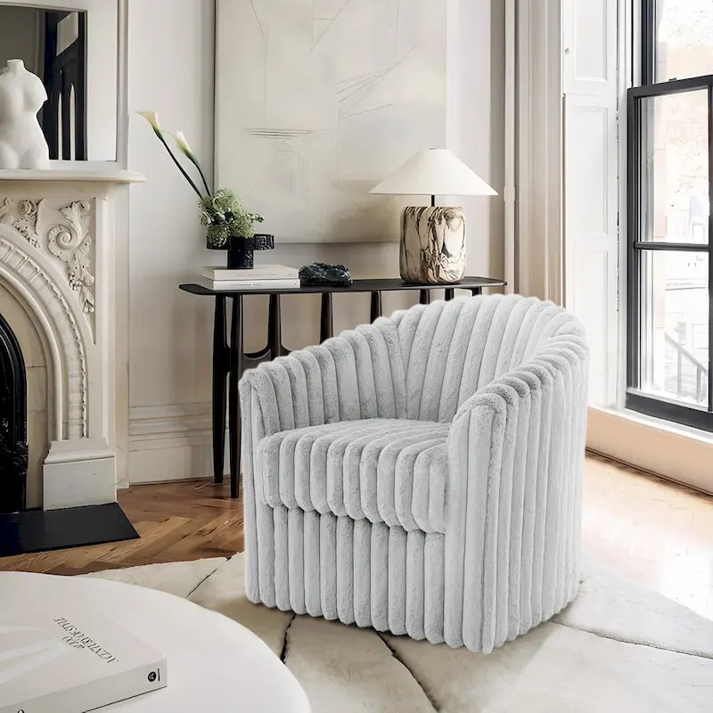 30.7W Faux Fur Upholstered Accent Chair Swivel Barrel Chair
