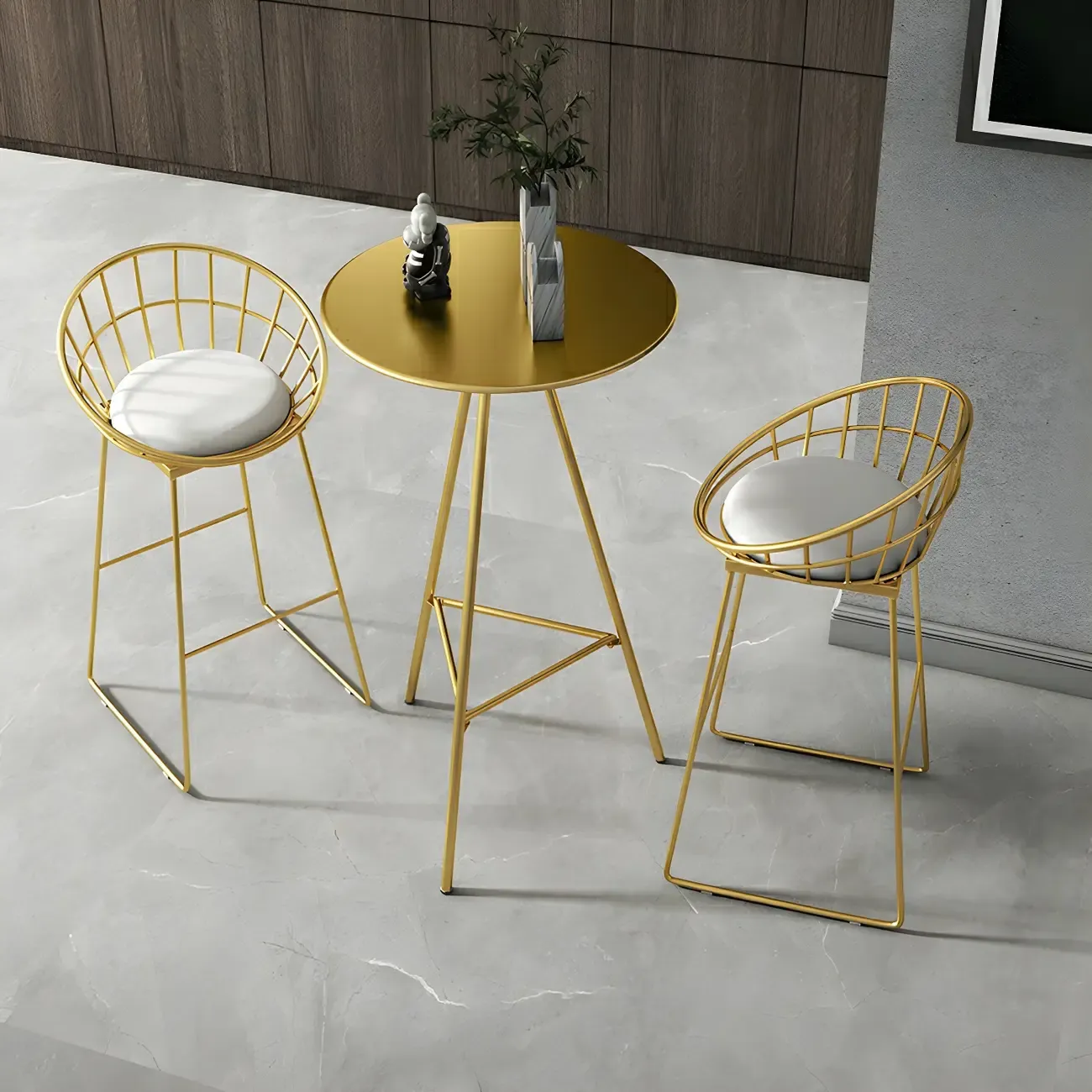 Modern Glam Round Gold Metal Tripod Bar Tables
