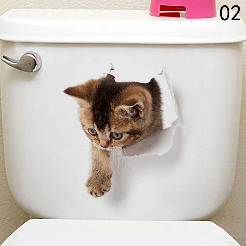 HULIANFU Toilet Stickers 3D Cat Vivid Wall Sticker  Fashion Lovely Animal Pvc Waterproof Decal For Bathroom Toilet Kicthen Decorative - Deanwangkt