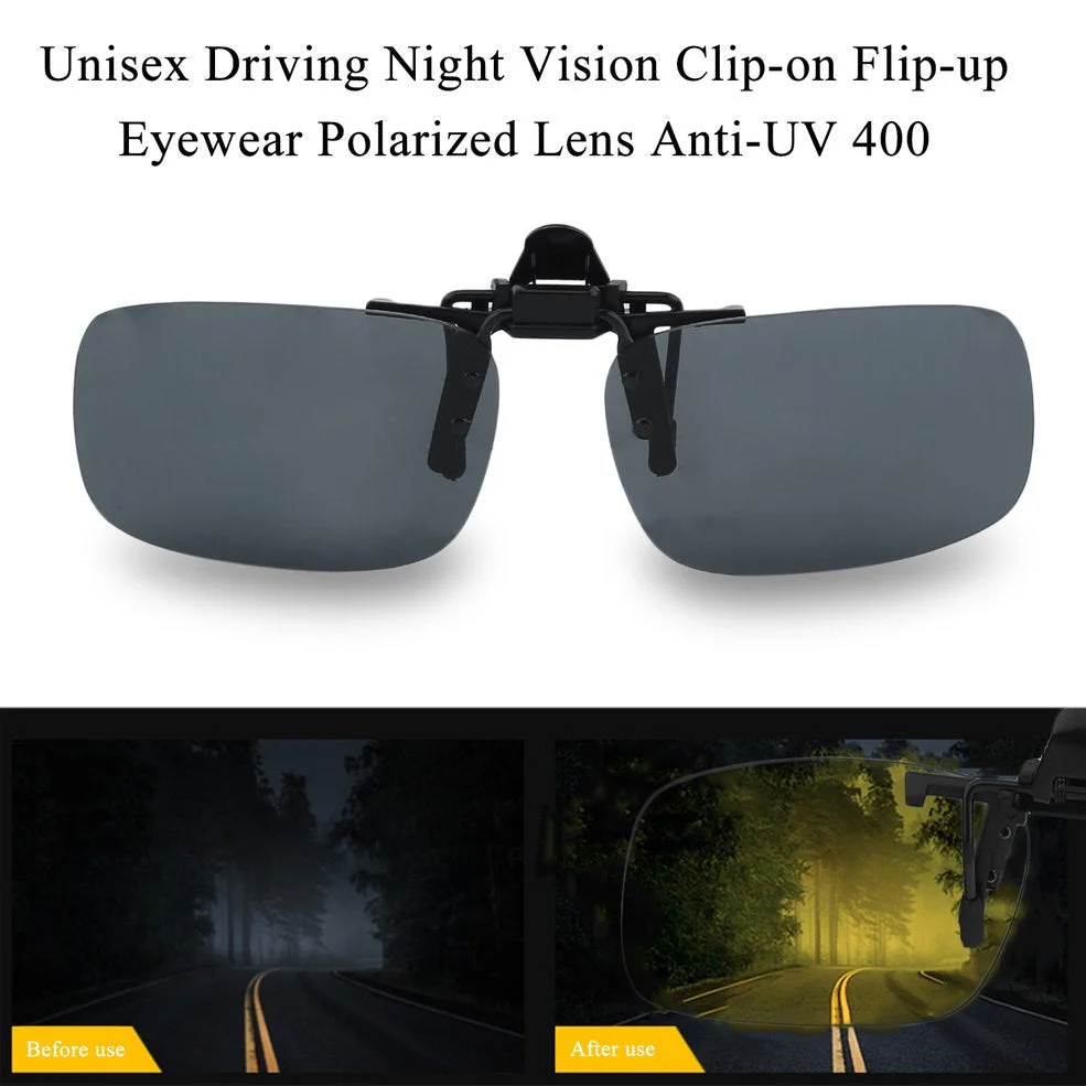 HULIANFU Unisex Clip Polarized Sunglasses Driving Night Vision Clip-on Flip-up Lens Sunglasses Cool Eyewear Clip On Lens Anti-UV 400 - Deanwangkt