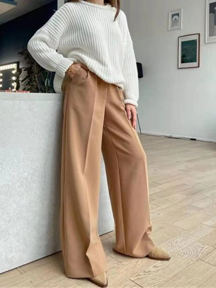 Women's Pants Female Clothing Streetwear Women High Waist Drape Premium Loose Wide Leg Pants Fashionable Temperament Wild - Deanwangkt