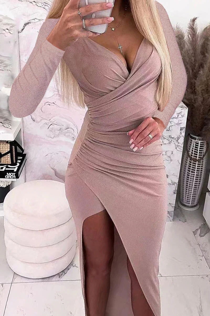 hulianfu Sexy Solid Color V Neck One Step Skirt Dresses(5 Colors) - Deanwangkt
