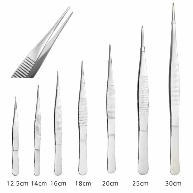 HULIANFU Stainless Steel 430 Anti-iodine Medical Tweezers Long Straight Forceps 12.5cm-30cm Straight Head Elbow Thicken Medical Tools - Deanwangkt