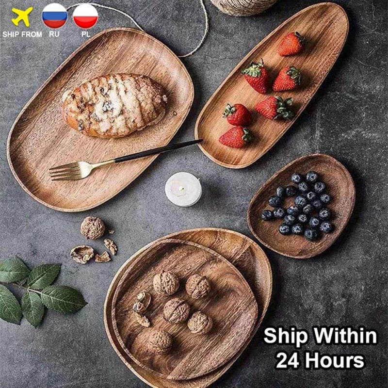 HULIANFU Whole Wood lovesickness Wood Irregular Oval Solid Wood Pan Plate Fruit Dishes Saucer Tea Tray Dessert Dinner Plate Tableware Set - Deanwangkt