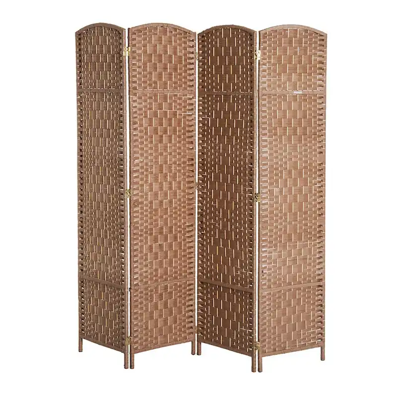 6' Tall Wicker Weave 4 Panel Room Divider Privacy Screen - Natural