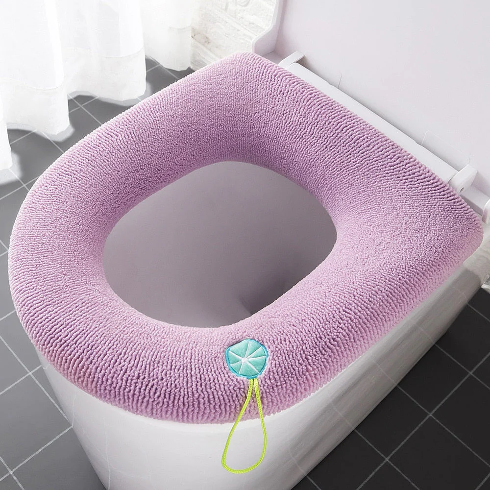 HULIANFU Winter Warm Toilet Seat Cover Closestool Mat 1Pcs Washable Bathroom Accessories Knitting Pure Color Soft O-shape Pad Bidet Cover - Deanwangkt