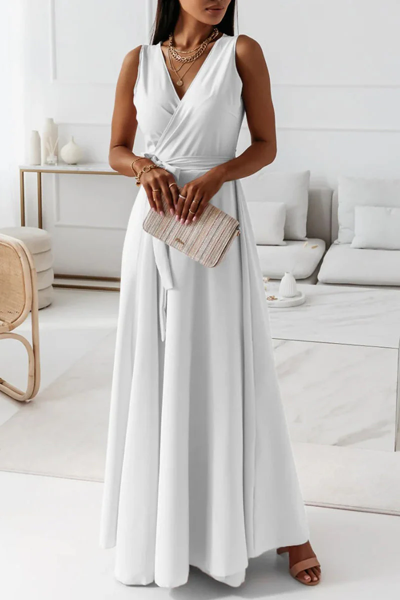 hulianfu Celebrities Elegant Solid With Belt V Neck Evening Dress Dresses(4 Colors) - Deanwangkt