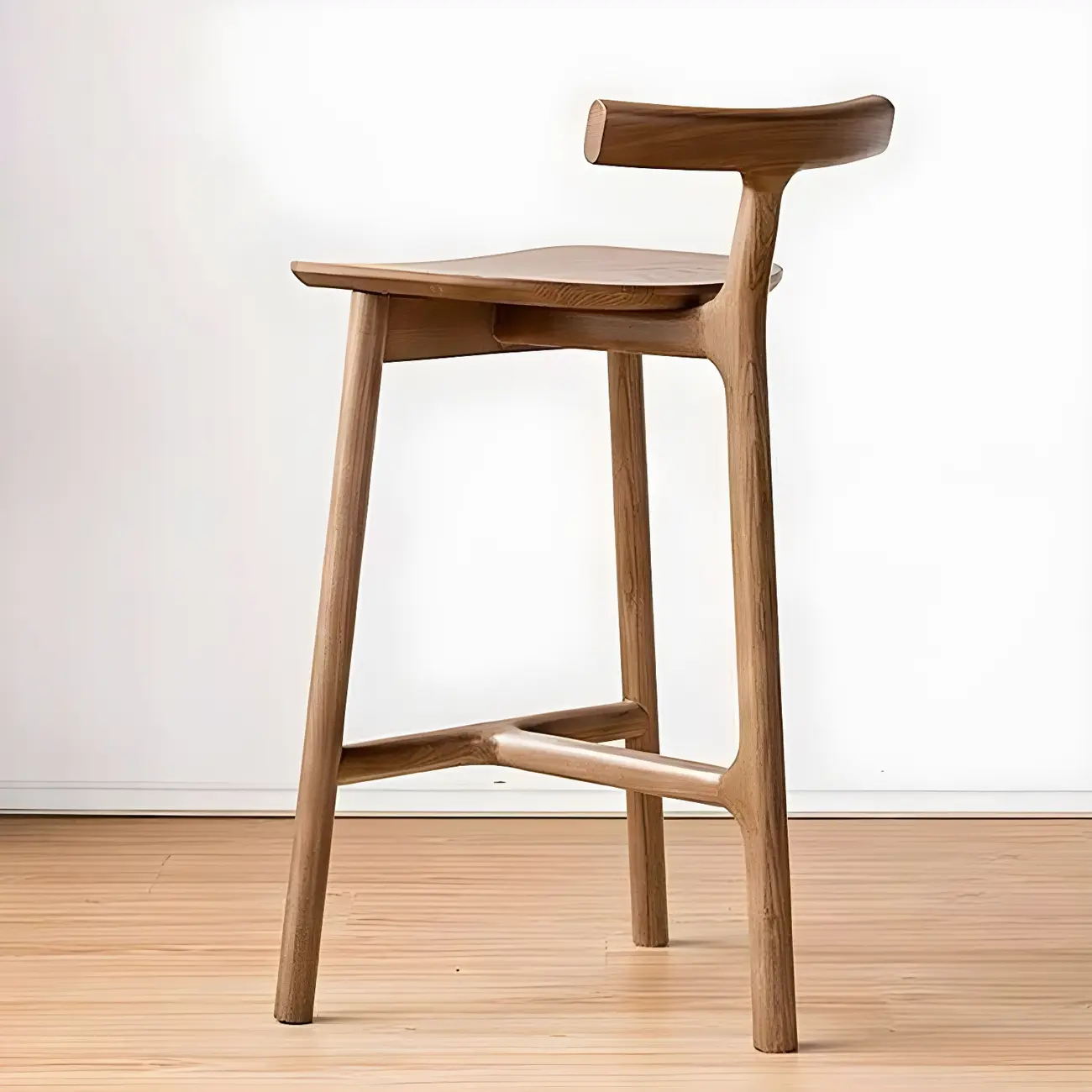 Natural Tripod Ash Wood Fabric Armless Bar Stool