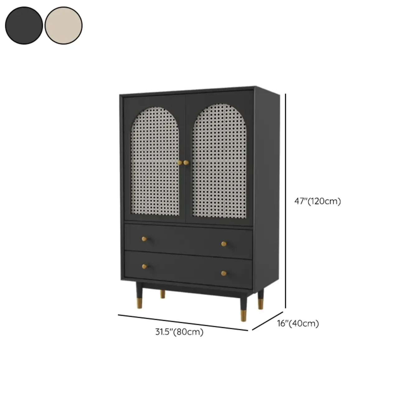Modern Beige Solid Wood Accent Cabinet with 2 Drawers