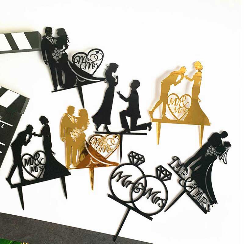 HULIANFU Wedding Cake Topper Acrylic Bride to be Cake Decorations Mariage Anniversary Birthday Party Baking Dessert Cake Top Flag Cupcake - Deanwangkt