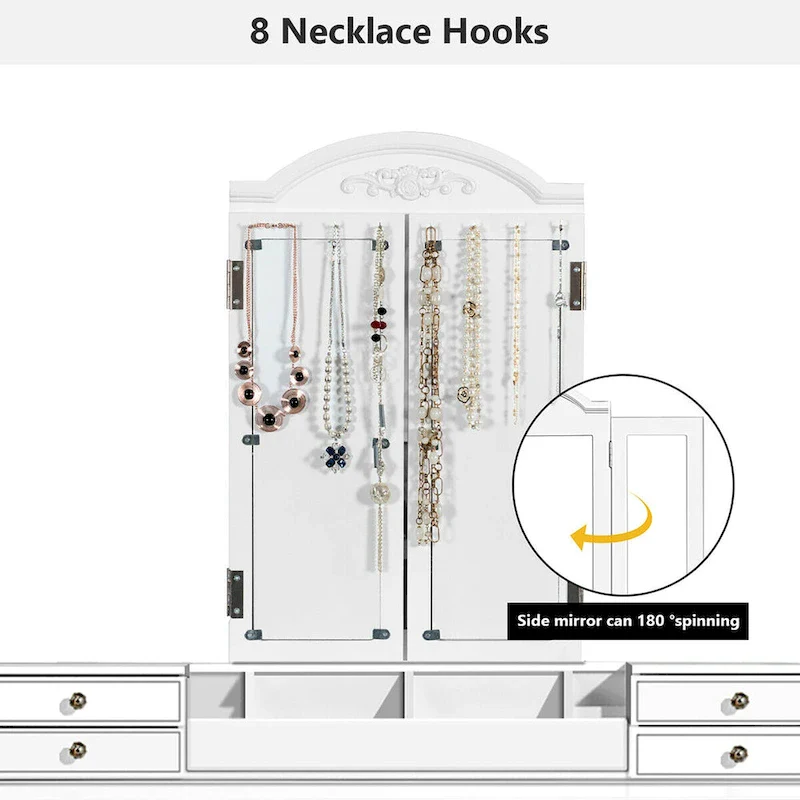 Tri-folding Mirror Vanity Table Set with Stool